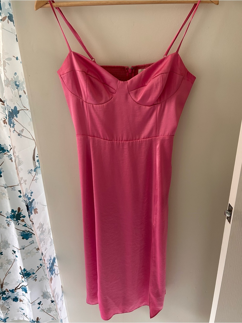 Wilfred Hot Pink Satin Slip Dress with Spaghetti Straps